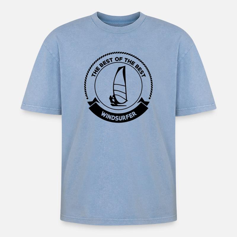 Windsurfen / Windsurfer / Windsurf / Windsurfing - Oversized Unisex Premium Acid-Washed T-Shirt - Blau Acid Wash