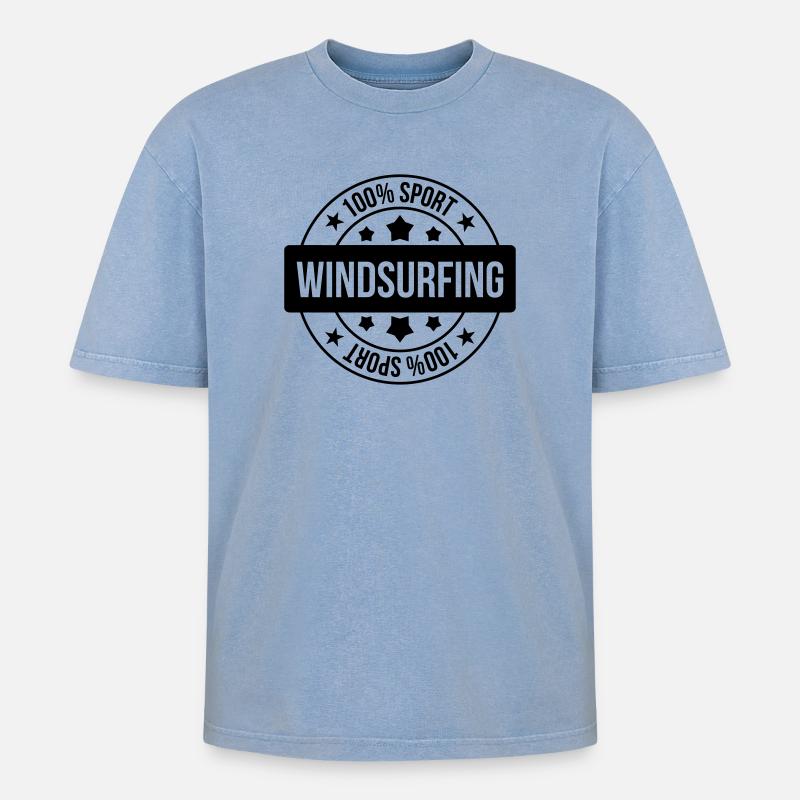 Windsurfen / Windsurfer / Windsurf / Windsurfing - Oversized Unisex Premium Acid-Washed T-Shirt - Blau Acid Wash