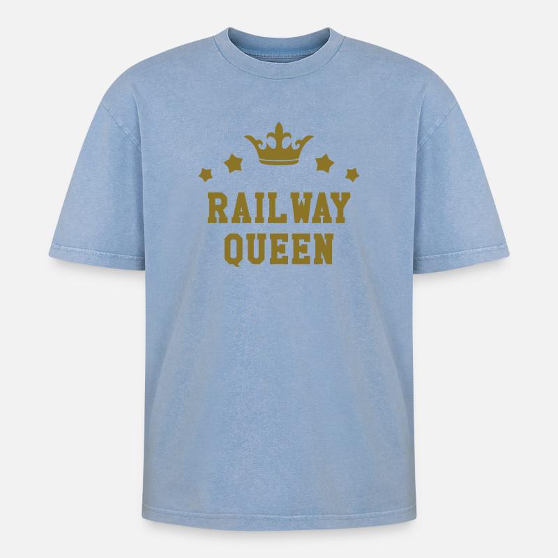 Eisenbahner / Eisenbahnen / Eisenbahn / Bahn - Oversized Unisex Premium Acid-Washed T-Shirt - Blau Acid Wash