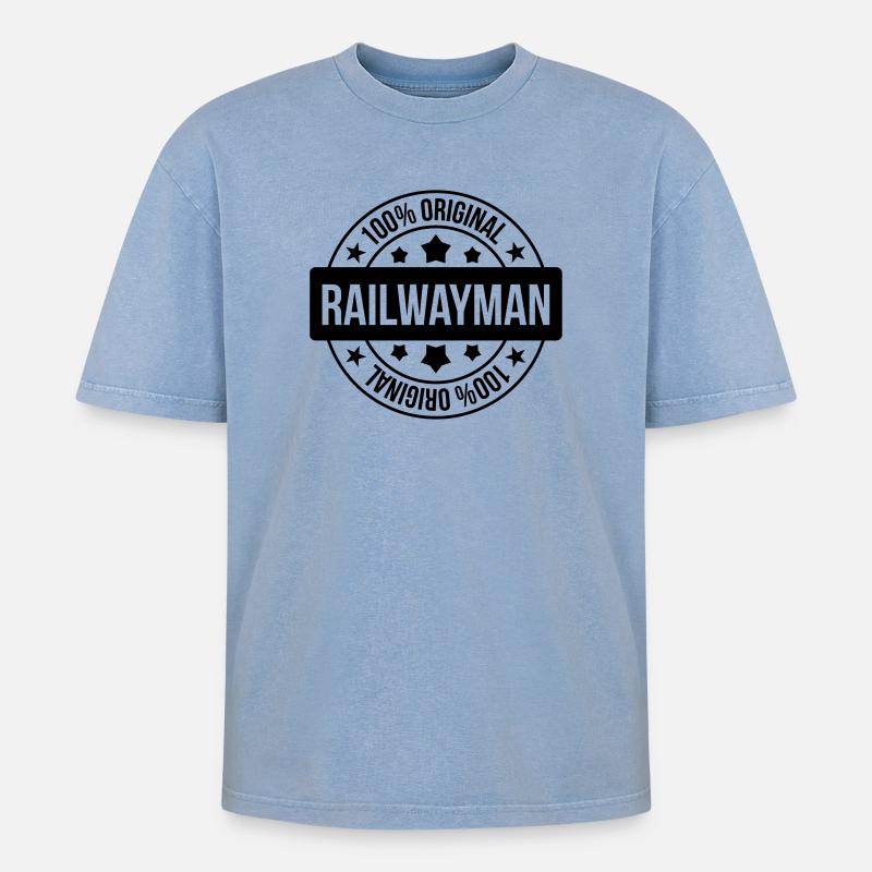Cheminot / Chemin de fer / Train / Metro - T-shirt Premium unisexe oversize acid-washed - bleu délavé acide