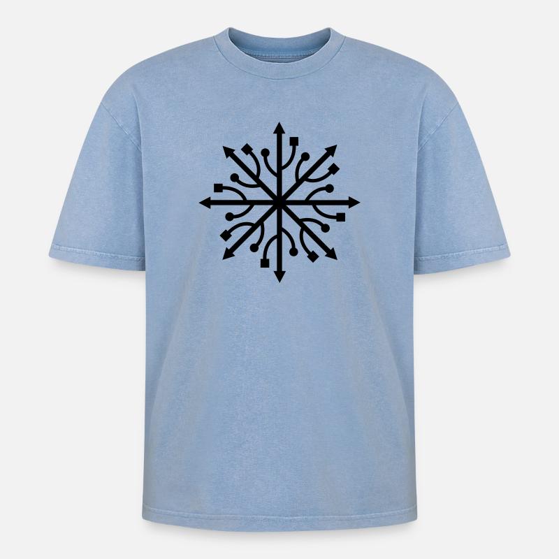 USB-Stern - Oversized Unisex Premium Acid-Washed T-Shirt - Blau Acid Wash
