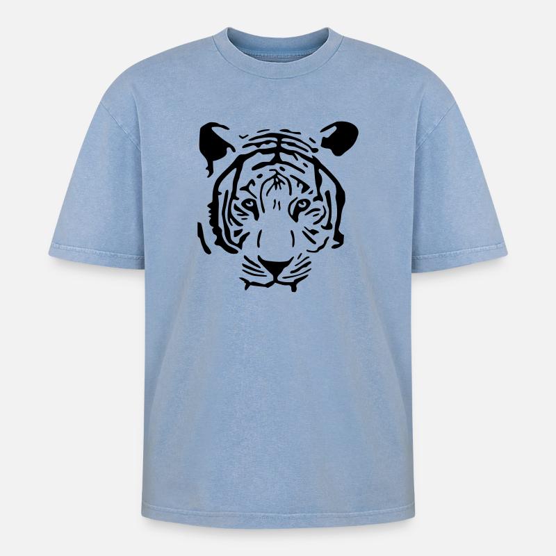 Weißer Tiger - Oversized Unisex Premium Acid-Washed T-Shirt - Blau Acid Wash