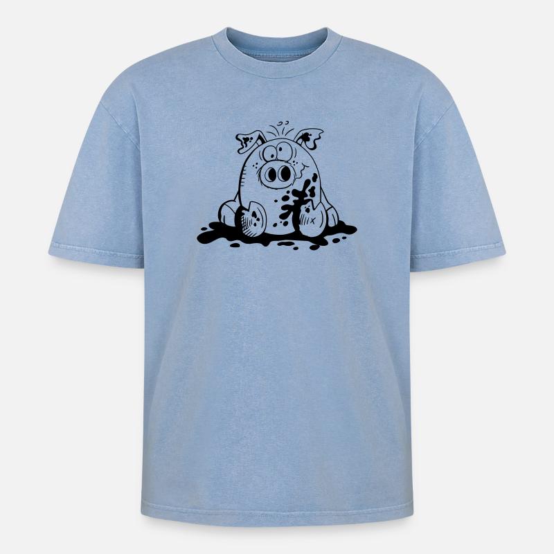 Ferkelchen - Wutz - Schwein - Sau - Fun - Oversized Unisex Premium Acid-Washed T-Shirt - Blau Acid Wash