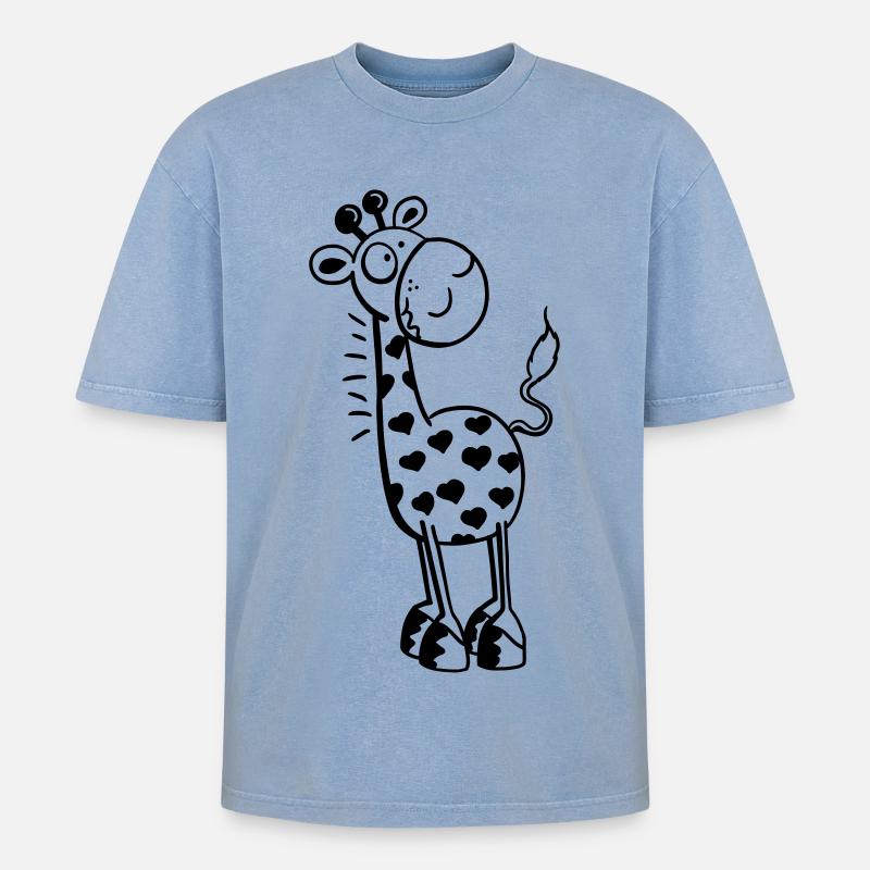 Herzliche Giraffe - Giraffen - Tiere - Comic - Oversized Unisex Premium Acid-Washed T-Shirt - Blau Acid Wash
