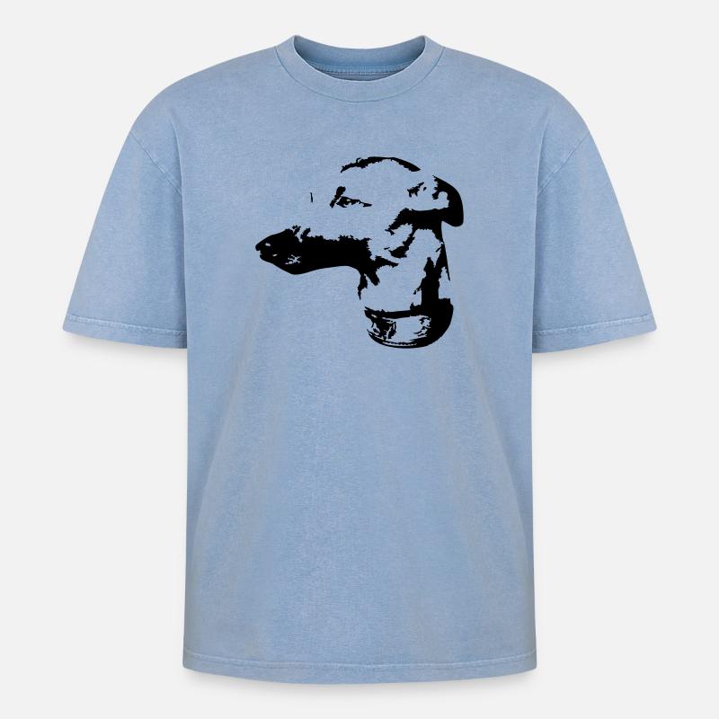 Whippet head - Oversized Unisex Premium Acid-Washed T-Shirt - acid washed blue