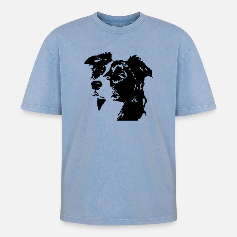Border collie head - Oversized Unisex Premium Acid-Washed T-Shirt - acid washed blue