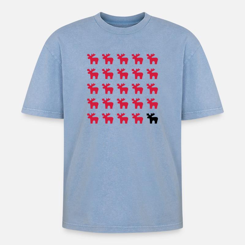 Moose Moose Pattern I Noël - T-shirt Premium unisexe oversize acid-washed - bleu délavé acide
