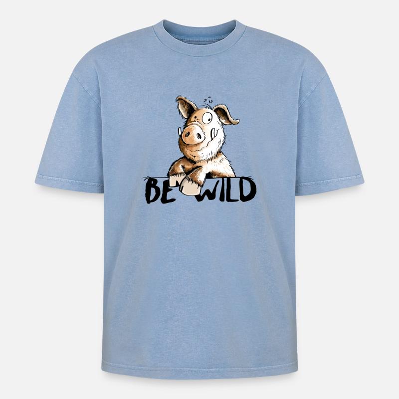 Be Wild Eber - Schwein - Keiler - Oversized Unisex Premium Acid-Washed T-Shirt - Blau Acid Wash