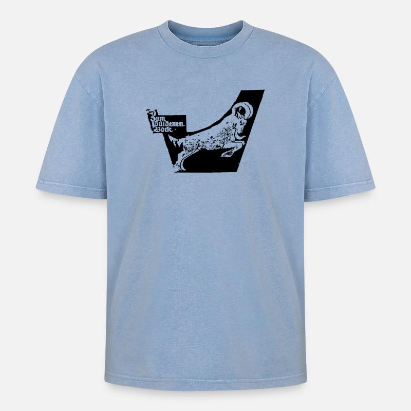 Gueldenerbock, Tradition, Restaurant, Chemnitz - Oversized Unisex Premium Acid-Washed T-Shirt - acid washed blue