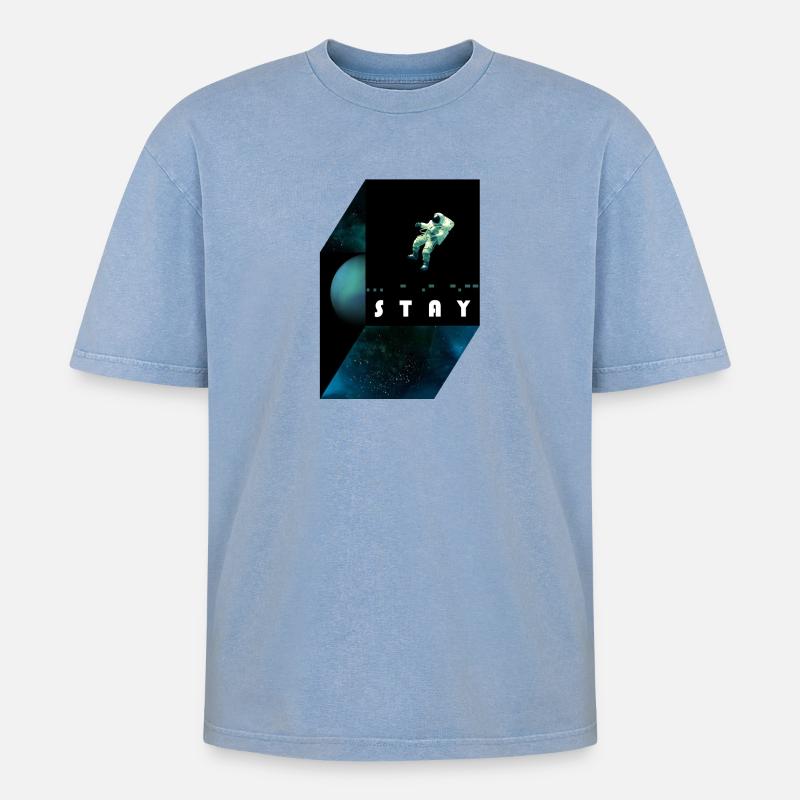 stay / morse code - Oversized Unisex Premium Acid-Washed T-Shirt - Blau Acid Wash