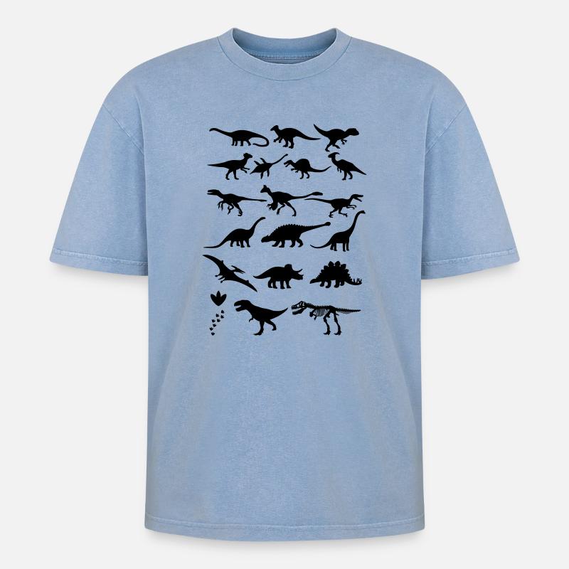Dinosaurier - Oversized Unisex Premium Acid-Washed T-Shirt - Blau Acid Wash