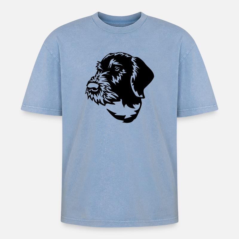 German Wirehaired Pointer - Oversized Unisex Premium Acid-Washed T-Shirt - acid washed blue