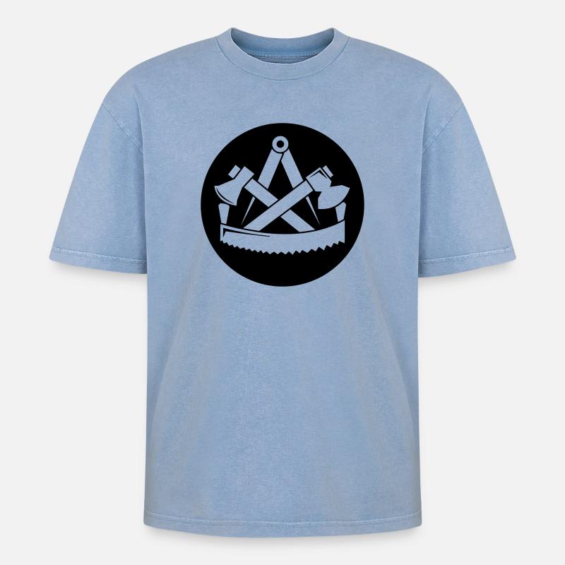 Zunftzeichen Zimmerer - Oversized Unisex Premium Acid-Washed T-Shirt - Blau Acid Wash