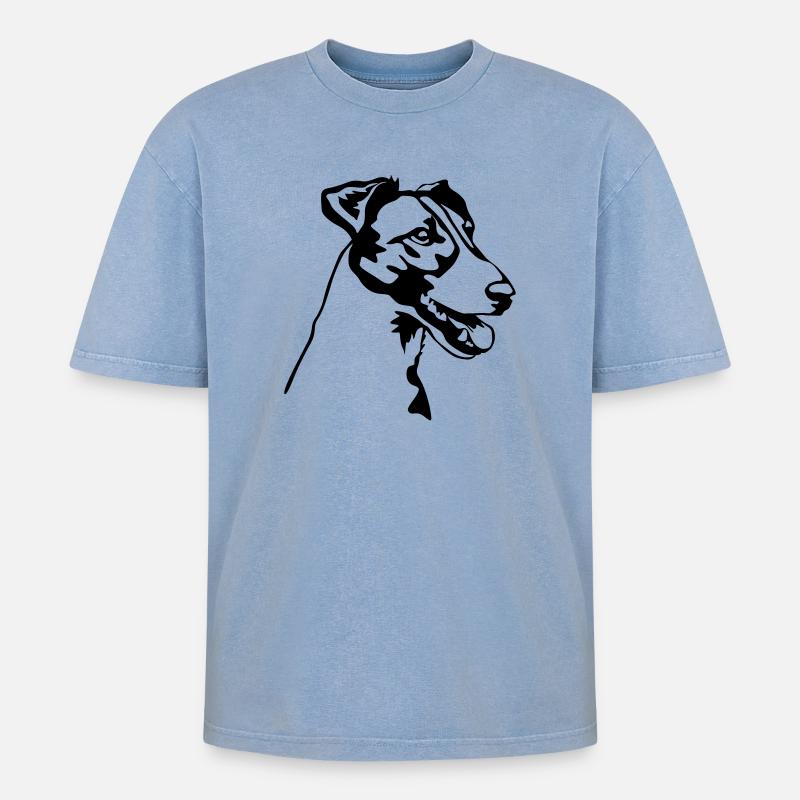 Foxterrier Kopf - Oversized Unisex Premium Acid-Washed T-Shirt - Blau Acid Wash