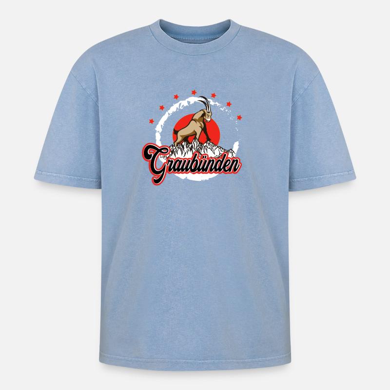 Graubünden Steinbock - Oversized Unisex Premium Acid-Washed T-Shirt - Blau Acid Wash