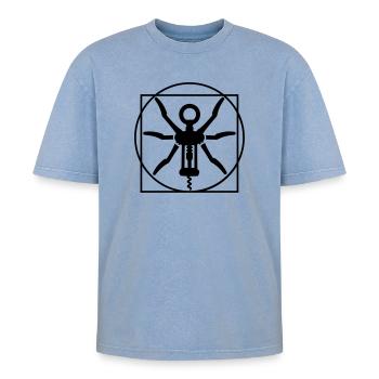 Homme de Vitruve du vin un tire-bouchon Léonard de - T-shirt Premium unisexe oversize acid-washed - bleu délavé acide - Devant - AI Model Female 172 dark (172cm) & AI Model Male 185 dark (185cm)