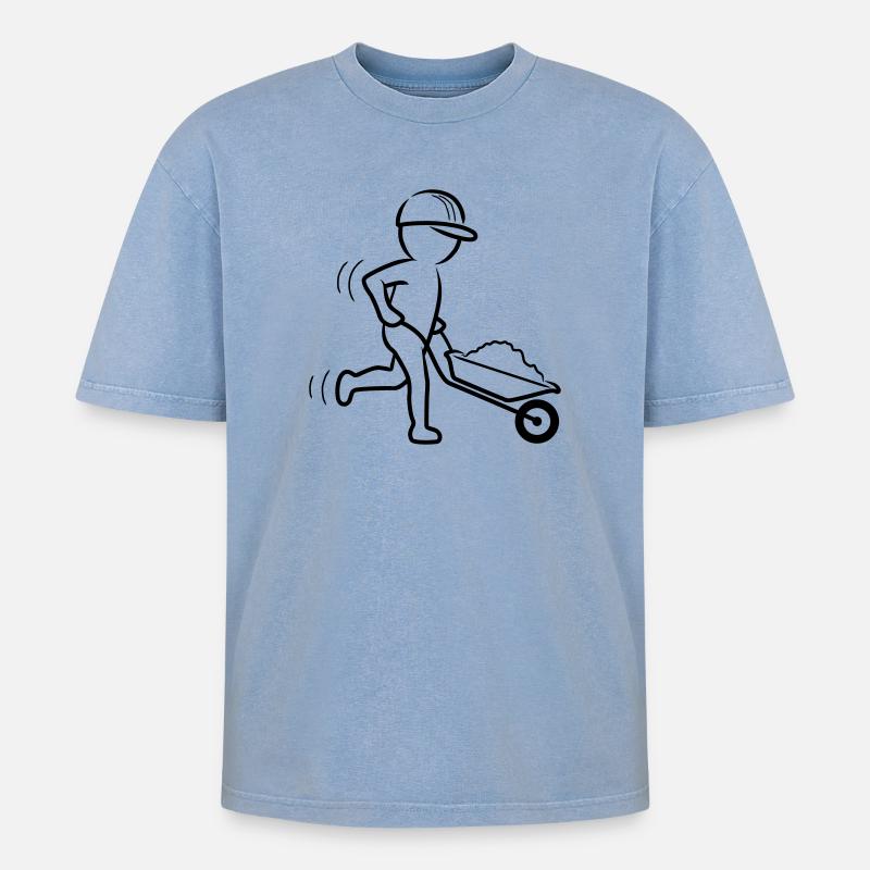 Bauarbeiter mit Schubkarre - Oversized Unisex Premium Acid-Washed T-Shirt - Blau Acid Wash