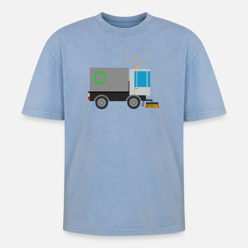Kehrmaschine Straßenfeger Kinder Berufe Säuberung - Oversized Unisex Premium Acid-Washed T-Shirt - Blau Acid Wash