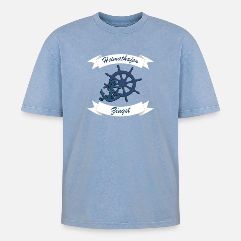 Heimathafen Zingst - Ostsee Darss Geschenk - Oversized Unisex Premium Acid-Washed T-Shirt - Blau Acid Wash