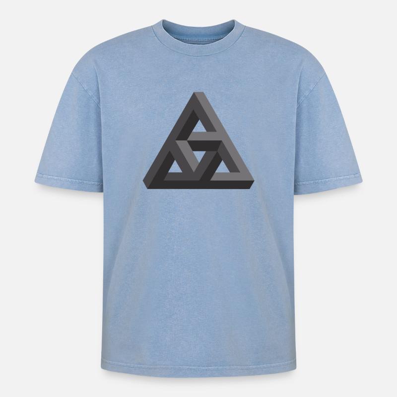 Abstraktes Geometrie-Muster in Grau - Oversized Unisex Premium Acid-Washed T-Shirt - Blau Acid Wash