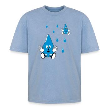 Kleine Wassertropfen Freunde - Oversized Unisex Premium Acid-Washed T-Shirt - Blau Acid Wash - Vorne - AI Model Female 172 dark (172cm) & AI Model Male 185 dark (185cm)