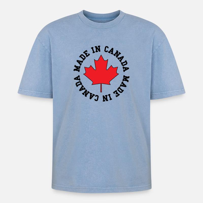 Made in Canada – Ahornblatt Statement - Oversized Unisex Premium Acid-Washed T-Shirt - Blau Acid Wash