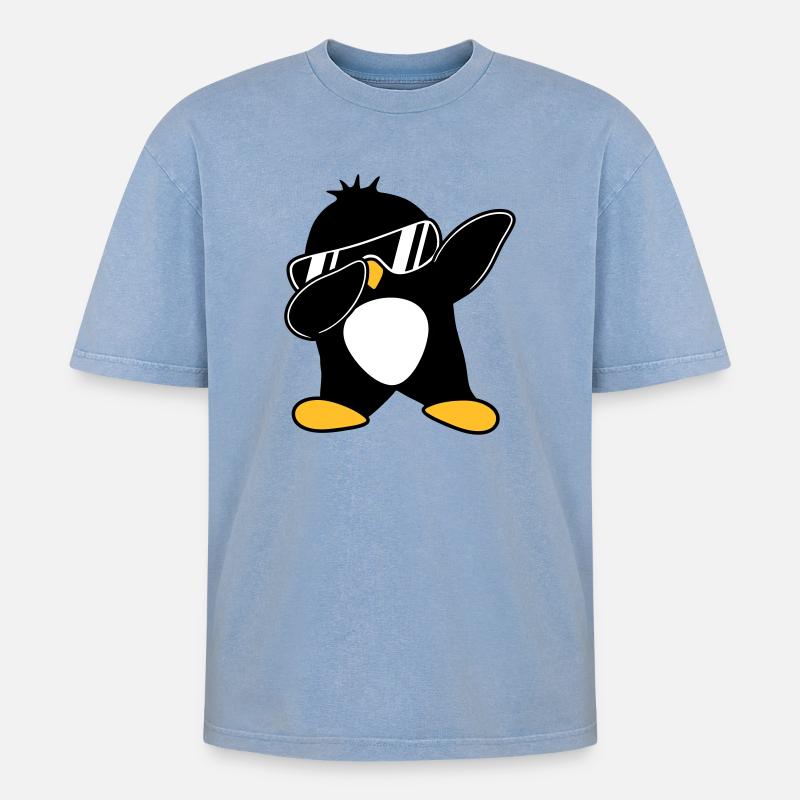 Dabbing Penguin - Oversized Unisex Premium Acid-Washed T-Shirt - acid washed blue