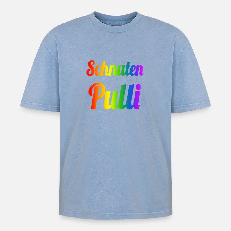 Schnutenpulli in Regenbogen Farben - Oversized Unisex Premium Acid-Washed T-Shirt - Blau Acid Wash