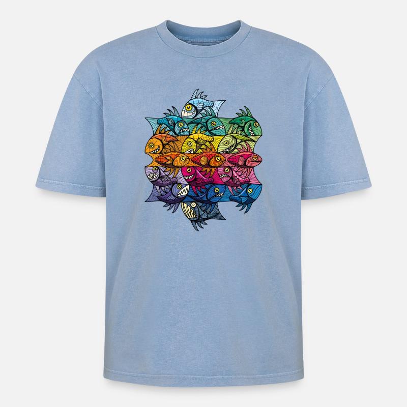 Escherfish style Pattern V - Oversized Unisex Premium Acid-Washed T-Shirt - Blau Acid Wash