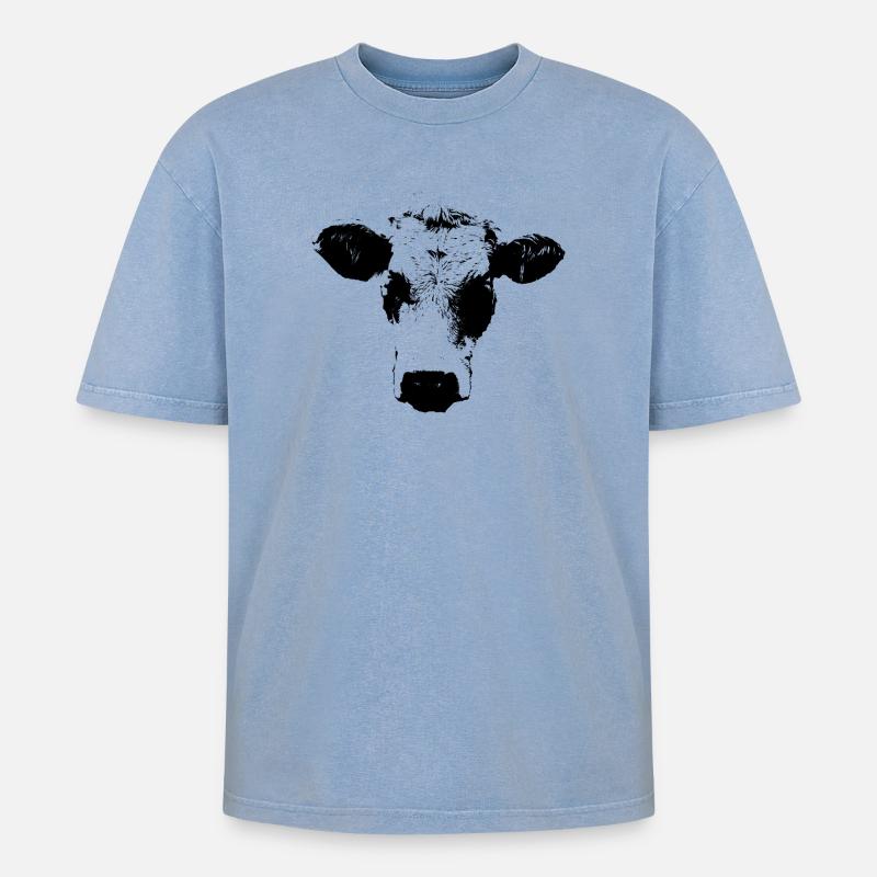 Kuh schwarz weiß Comic - Oversized Unisex Premium Acid-Washed T-Shirt - Blau Acid Wash