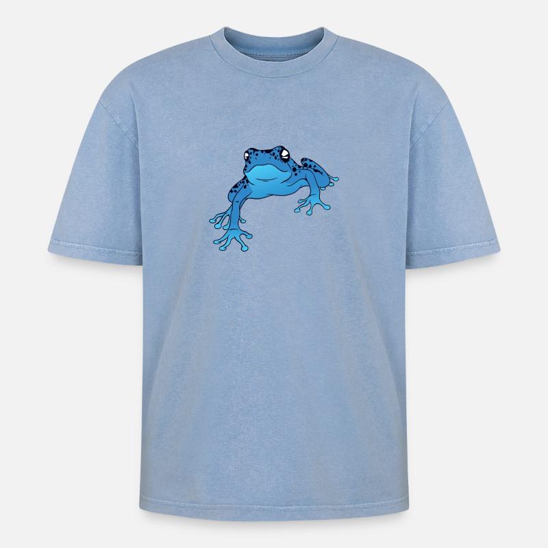 Pfeilgiftfrosch Design / Geschenk - Oversized Unisex Premium Acid-Washed T-Shirt - Blau Acid Wash