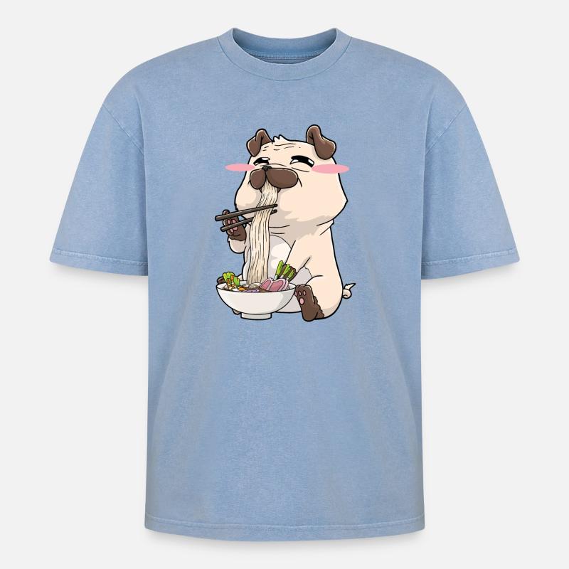 Mops isst Ramen - Oversized Unisex Premium Acid-Washed T-Shirt - Blau Acid Wash