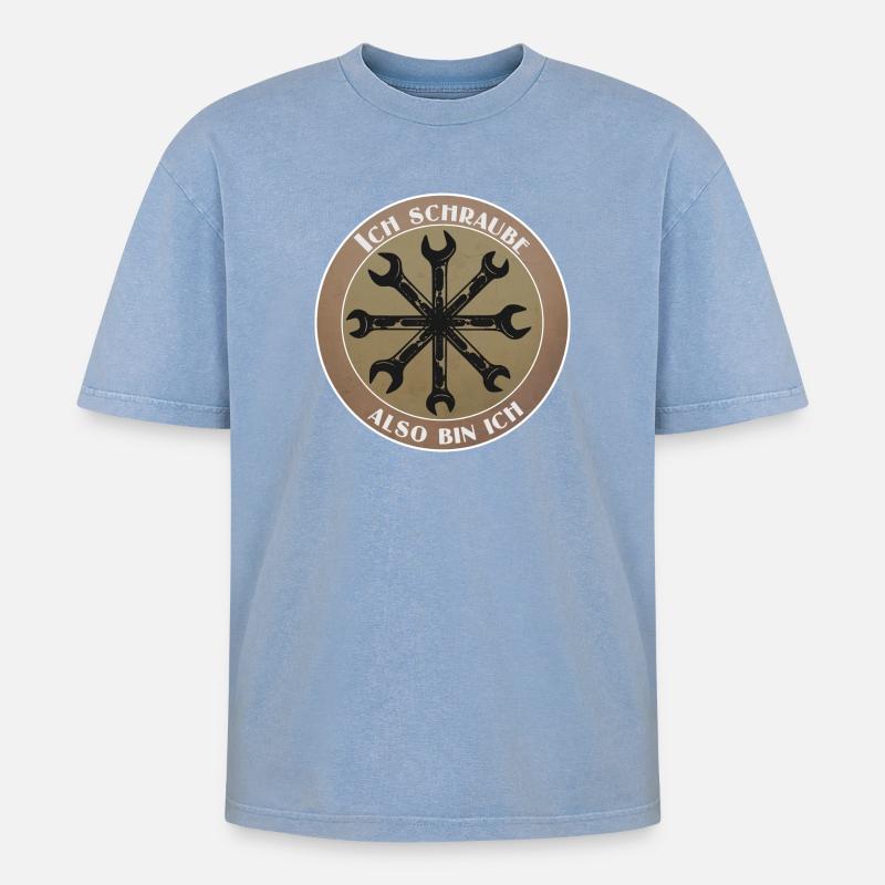 Ich schraube, also bin ich! - Oversized Unisex Premium Acid-Washed T-Shirt - Blau Acid Wash