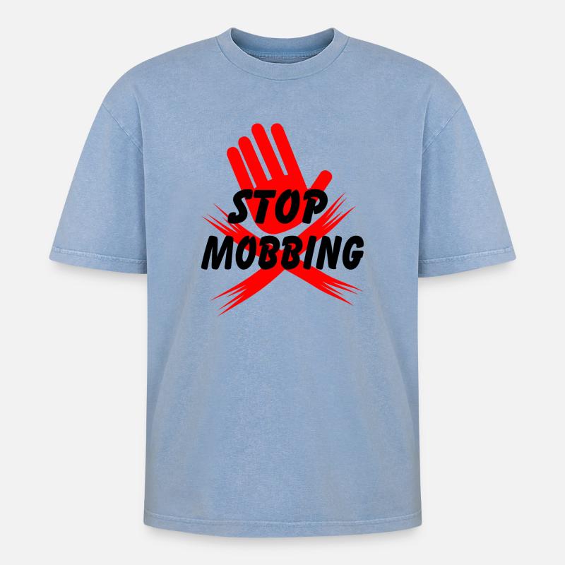 Stop mobbing hand - Oversized Unisex Premium Acid-Washed T-Shirt - acid washed blue