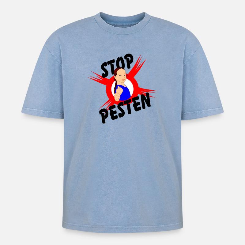 Stoppen Sie Mobbing Logo-Text STOP MOBBING' - Oversized Unisex Premium Acid-Washed T-Shirt - Blau Acid Wash