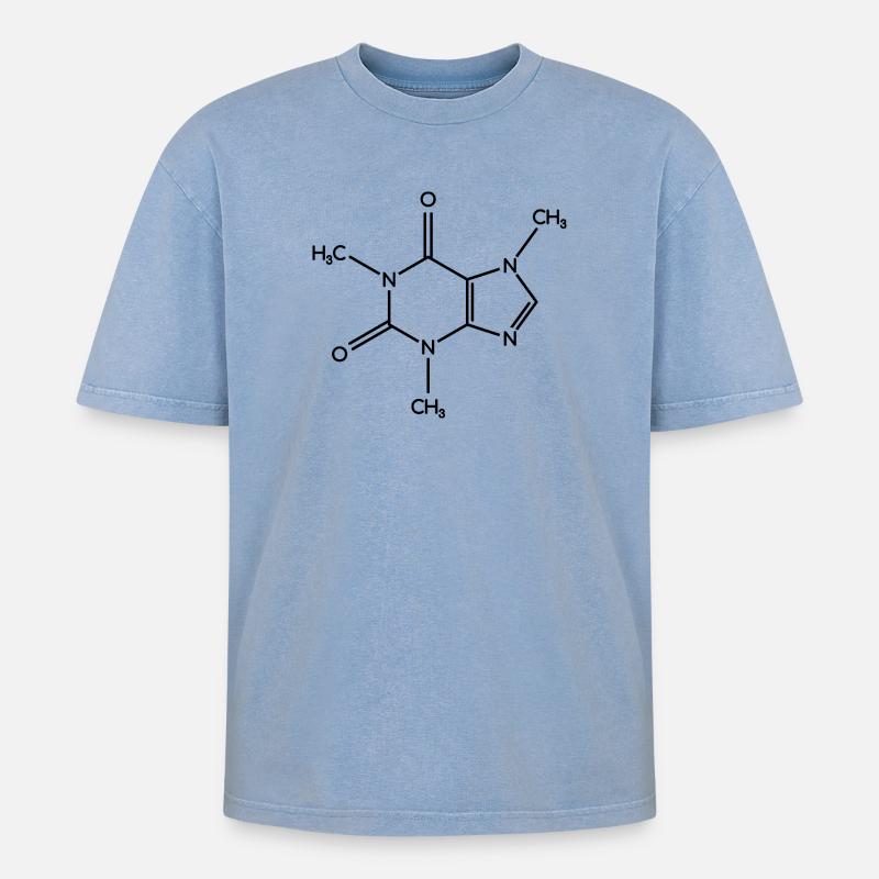 Caffeine Molecule - Structural Formula - Oversized Unisex Premium Acid-Washed T-Shirt - acid washed blue