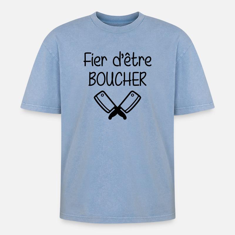 Fier d'être boucher - T-shirt Premium unisexe oversize acid-washed - bleu délavé acide