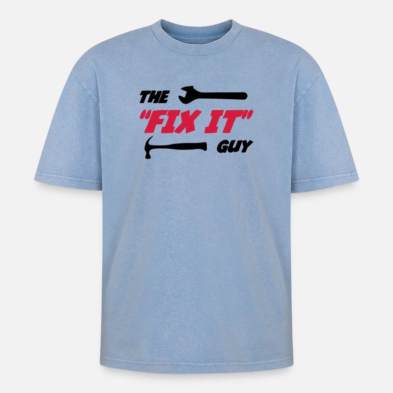 The "Fix it" Guy 🔨 - Oversized Unisex Premium Acid-Washed T-Shirt - acid washed blue