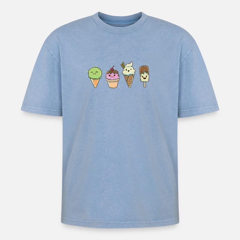 Eis Eisdiele Eiscafe - Oversized Unisex Premium Acid-Washed T-Shirt - Blau Acid Wash