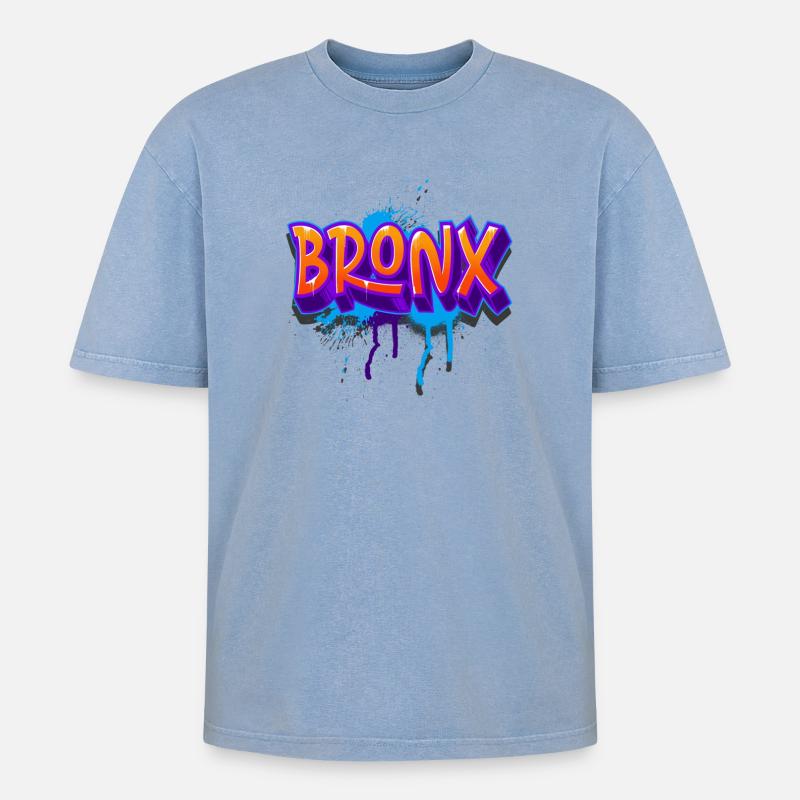 Bronx Graffiti - Oversized Unisex Premium Acid-Washed T-Shirt - Blau Acid Wash