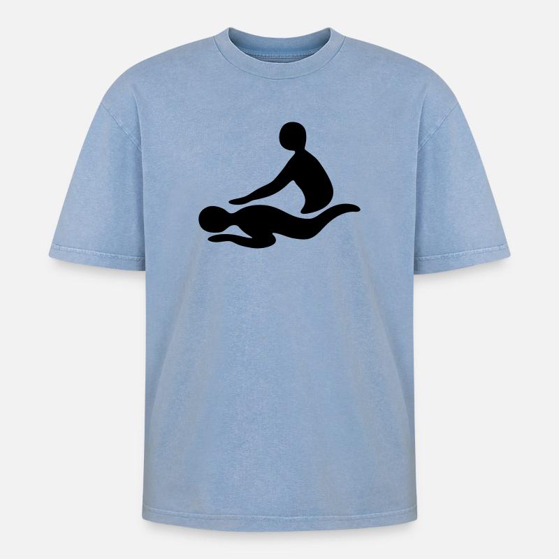 Massage - Oversized Unisex Premium Acid-Washed T-Shirt - Blau Acid Wash