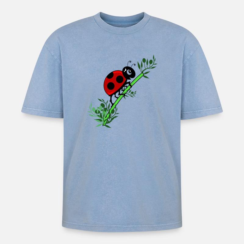 Ladybug botany - Oversized Unisex Premium Acid-Washed T-Shirt - acid washed blue