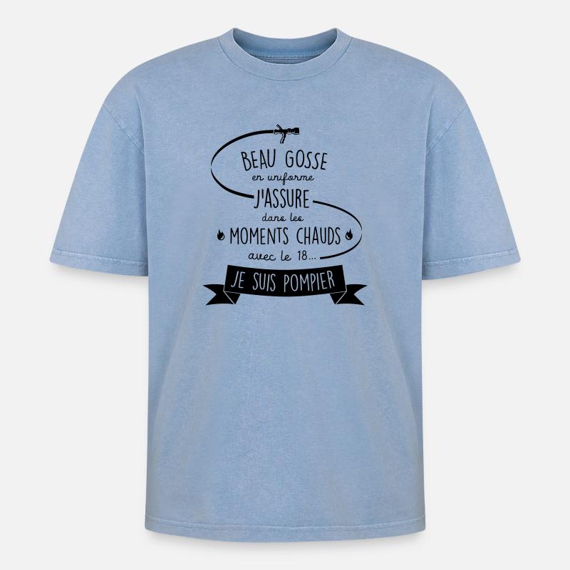 beau gosse pompier - T-shirt Premium unisexe oversize acid-washed - bleu délavé acide