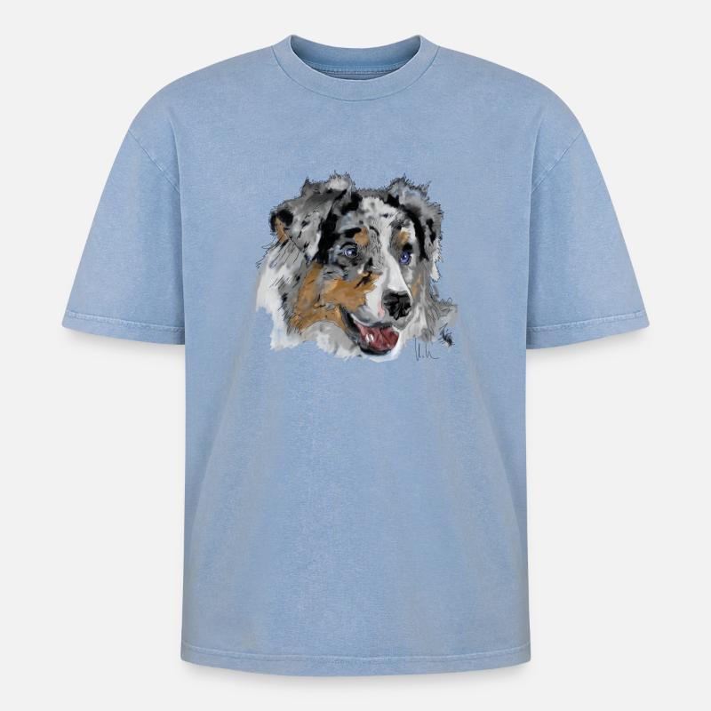 Australian Shepherd - Oversized Unisex Premium Acid-Washed T-Shirt - Blau Acid Wash