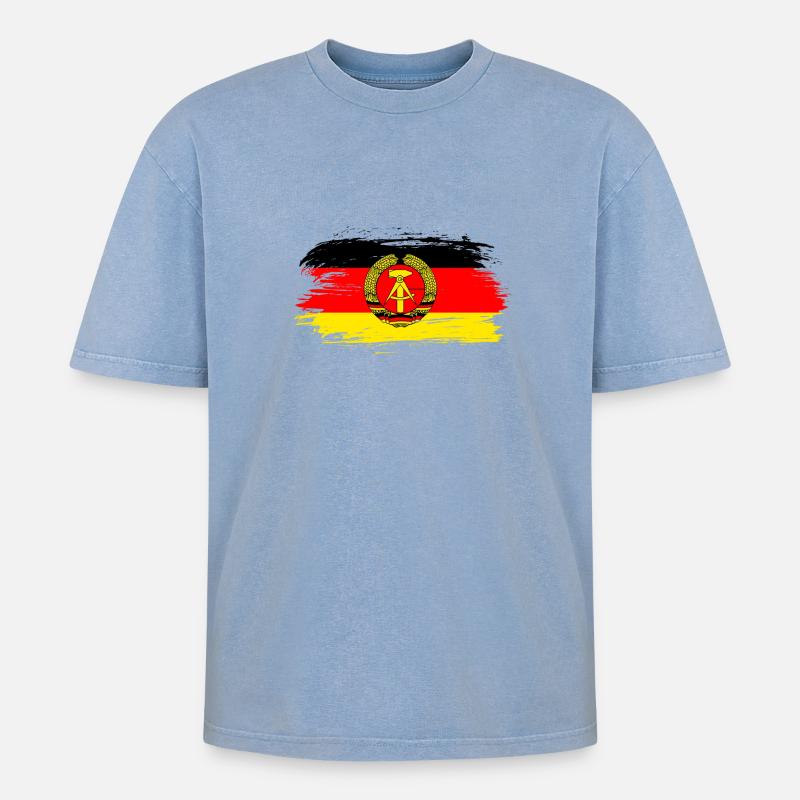 DDR Flaggen Design / Geschenkidee - Oversized Unisex Premium Acid-Washed T-Shirt - Blau Acid Wash