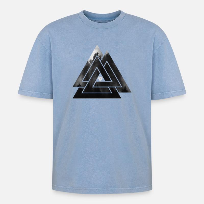 Valknut Wikinger Symbol - Oversized Unisex Premium Acid-Washed T-Shirt - Blau Acid Wash