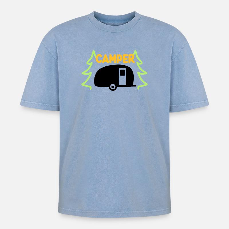 Camper - Urlaubsreif - Oversized Unisex Premium Acid-Washed T-Shirt - Blau Acid Wash
