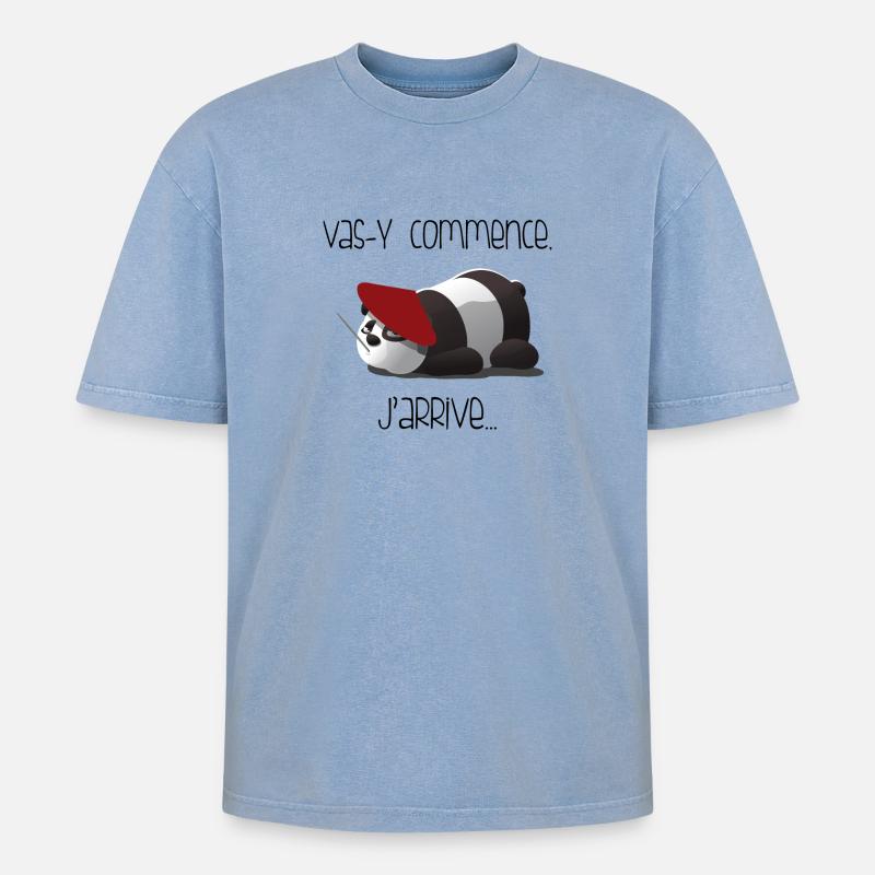 Panda mit Red Meret Pantomime - Oversized Unisex Premium Acid-Washed T-Shirt - Blau Acid Wash