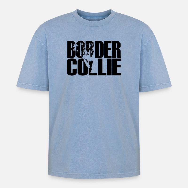 Border Collie - Oversized Unisex Premium Acid-Washed T-Shirt - Blau Acid Wash