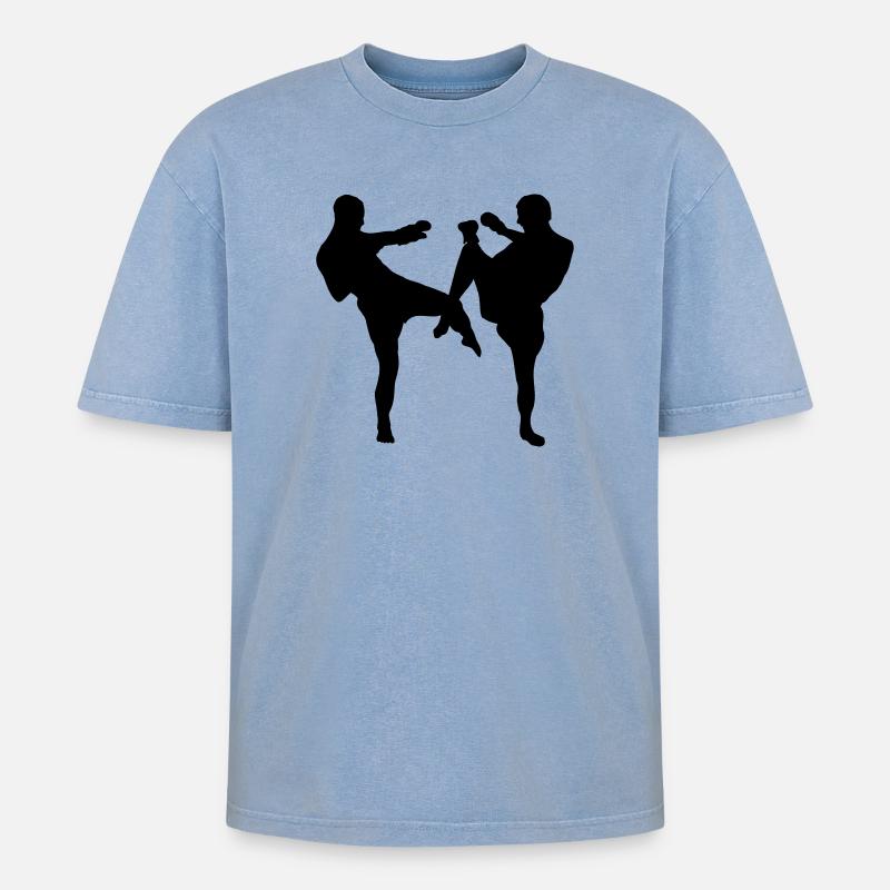 Kickboxen - Oversized Unisex Premium Acid-Washed T-Shirt - Blau Acid Wash